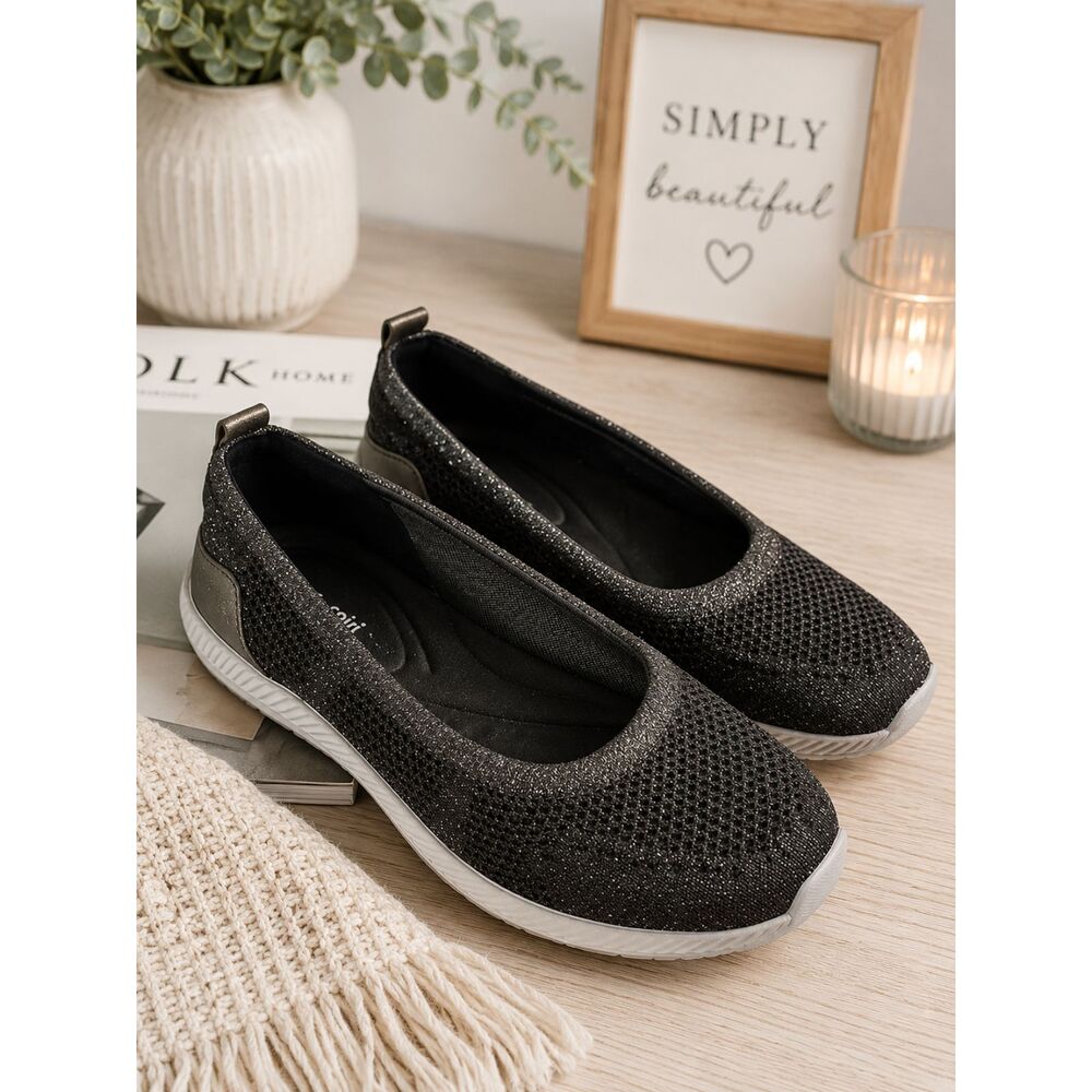 EASY SPIRIT Goldi 2 Glitz Black Slip On Walking Shoes 8WW Women's Comfort Flat